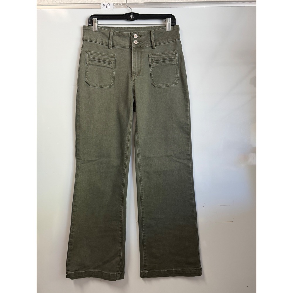 Sidefeel Womens Olive Green Wide Leg Utility Pants Size 10 High Rise Stretch